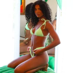 Bikini Tops Padded Bralette Bikini Top – Pastel Neon Lime Ribbed<Kulani Kinis New