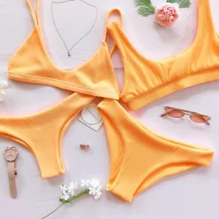Cheeky Bikini Bottom – Mango Ribbed Bikini Bottoms<Kulani Kinis New