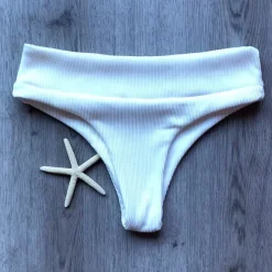 High Waist Cheeky Bikini Bottom – White Ribbed Bikini Bottoms<Kulani Kinis Hot