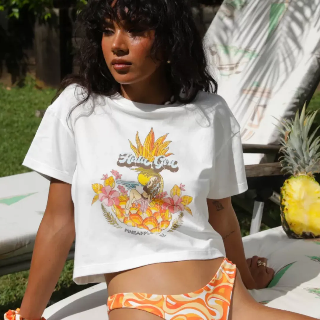 Hula Girl Crop Tee Shirt – Shell White<Kulani Kinis Cheap