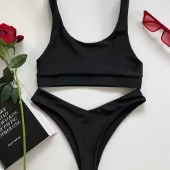Long Crop Bikini Top – Pitch Black<Kulani Kinis Store