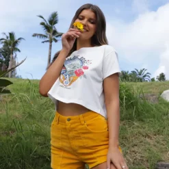 Rambling Rose Crop Tee Shirt – Shell White New Arrivals<Kulani Kinis Fashion
